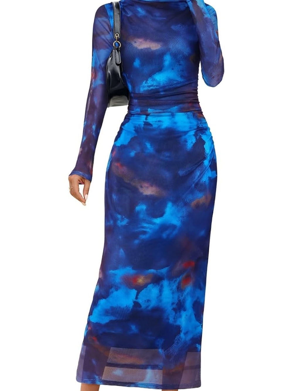 Merokeety Blue Tie-Dye Long Sleeve Dress